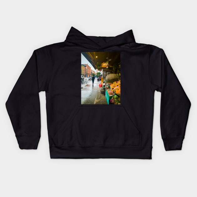 Upper West Side Street Rainy Day Manhattan NYC Kids Hoodie by eleonoraingrid